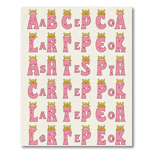 Pink Crowned Alphabet Repeating Pattern Rug