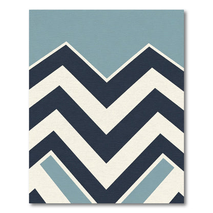 Navy Cream Blue Geometric Zigzag Rug