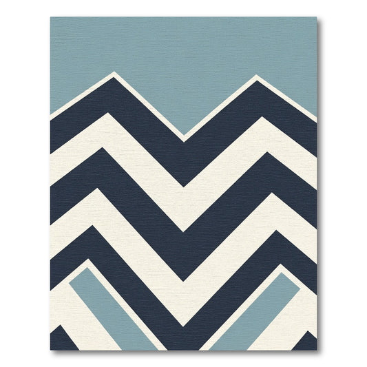 Navy Cream Blue Geometric Zigzag Rug