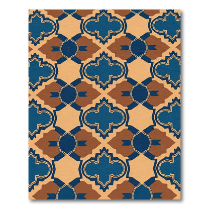 Deep Blue Ochre Quatrafoil Lattice Rug