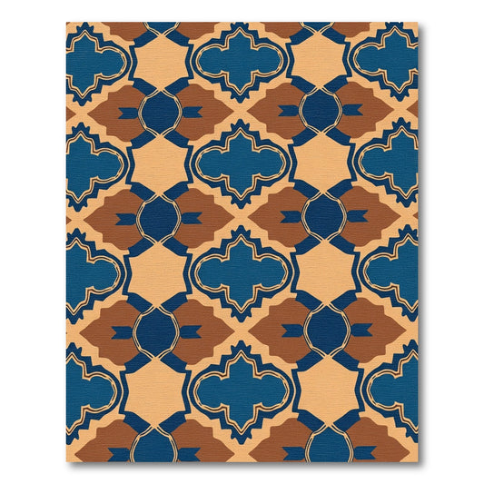 Deep Blue Ochre Quatrafoil Lattice Rug