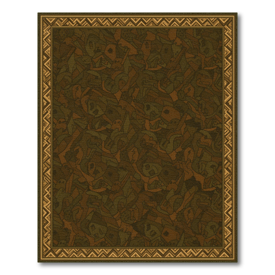 Brown Tribal Area Rug with Zigzag Border