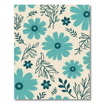 Teal Floral Meadow Botanical Rug