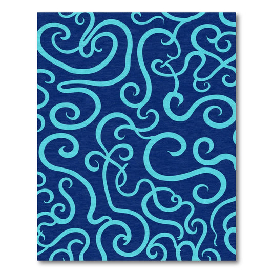 Navy Aqua Swirl Vine Rug