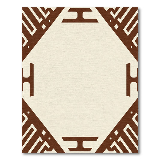 Tan Brown Geometric Diamond Frame Rug