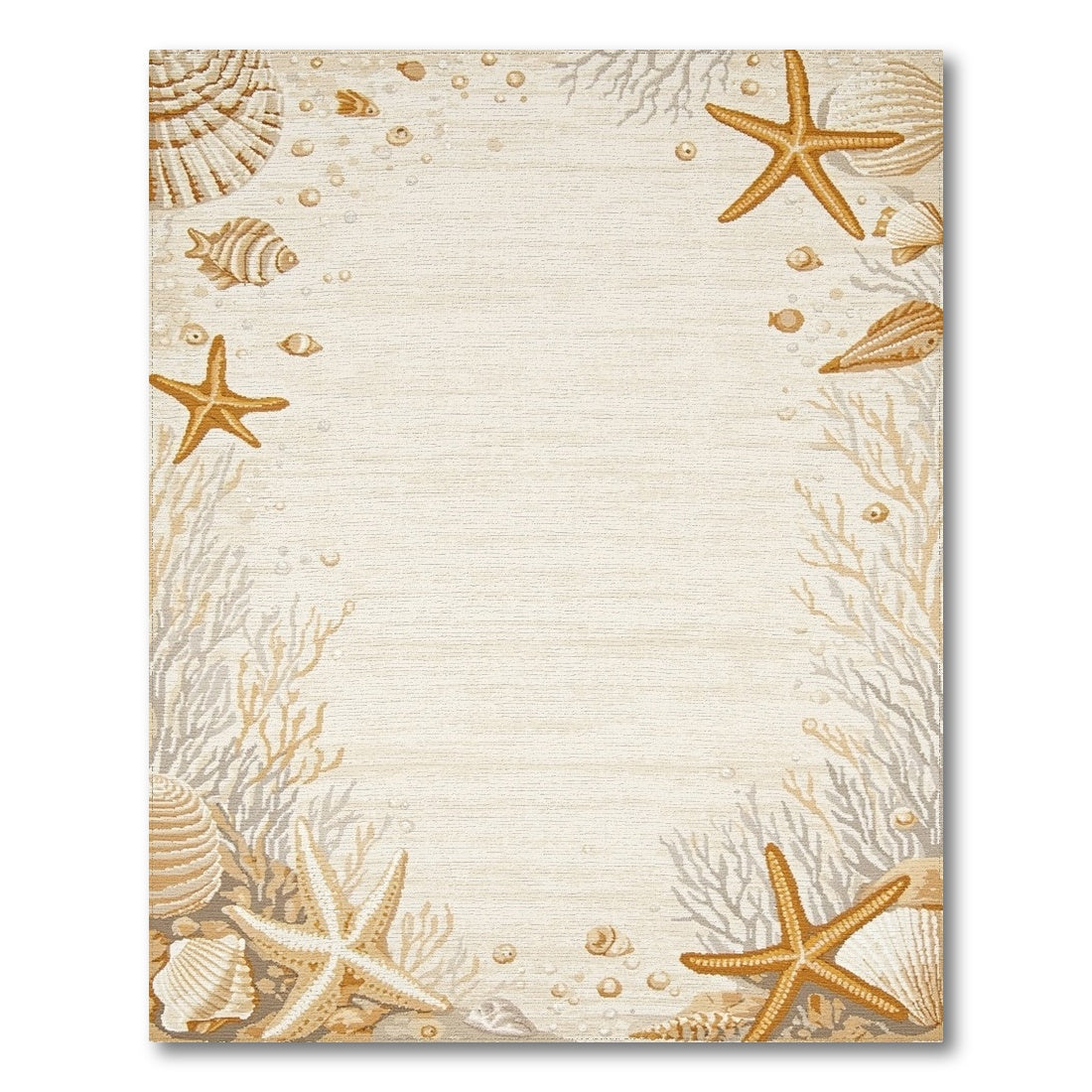 Beige and Neutral Beige Coastal Seashell Starfish Area Rug