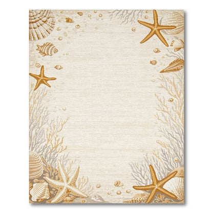 Beige and Neutral Beige Coastal Seashell Starfish Area Rug