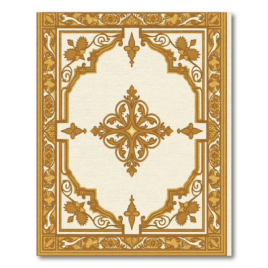 Ornate Gold Floral Medallion Border Rug