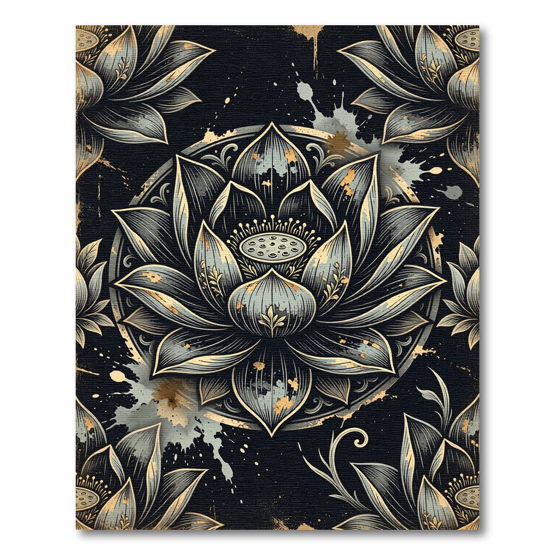 Black Lotus Mandala Metallic Splatter Rug