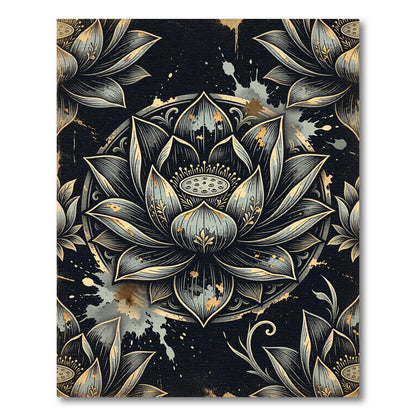 Black Lotus Mandala Metallic Splatter Rug