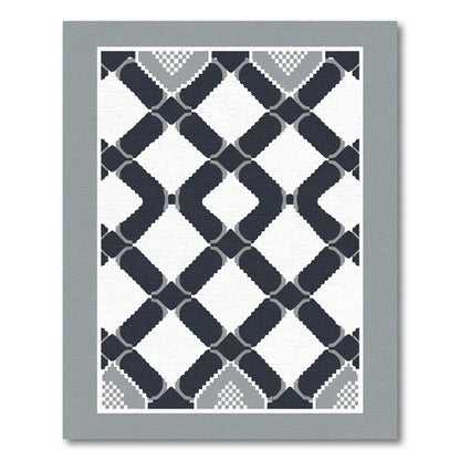Geometric Lattice Dark Blue White Rug