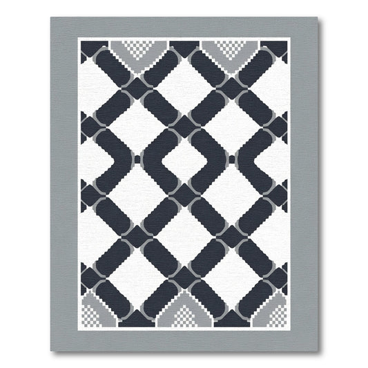 Geometric Lattice Dark Blue White Rug