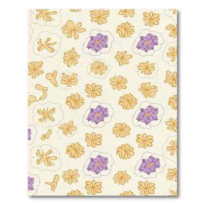 Cream Golden Purple Floral Scatter Rug
