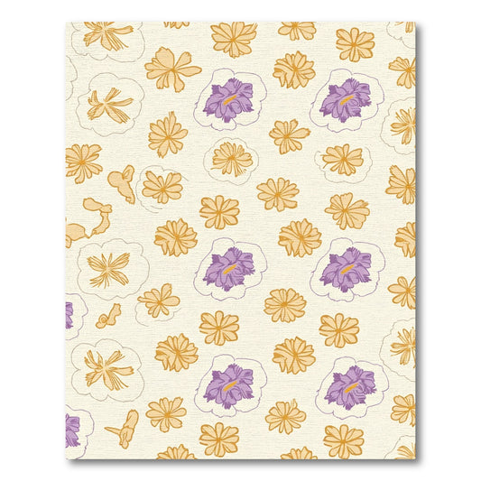 Cream Golden Purple Floral Scatter Rug