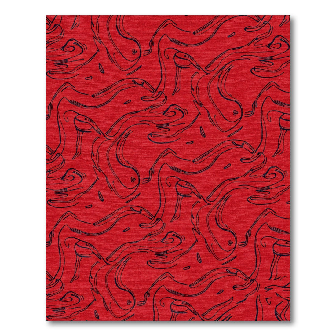 Crimson Abstract Swirl Line Art Rug