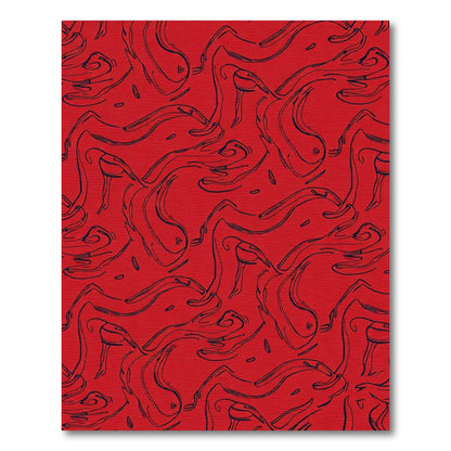 Crimson Abstract Swirl Line Art Rug