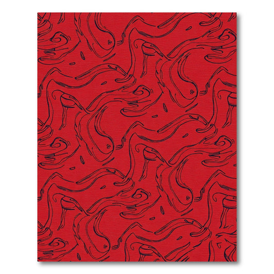 Crimson Abstract Swirl Line Art Rug