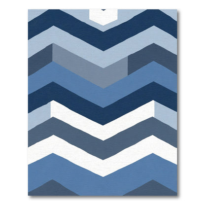 Graduated Blue Chevron Geometric Rug