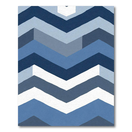 Graduated Blue Chevron Geometric Rug