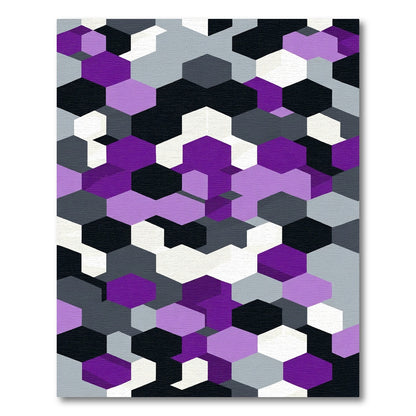 Geometric Purple Black Gray Hexagons Rug