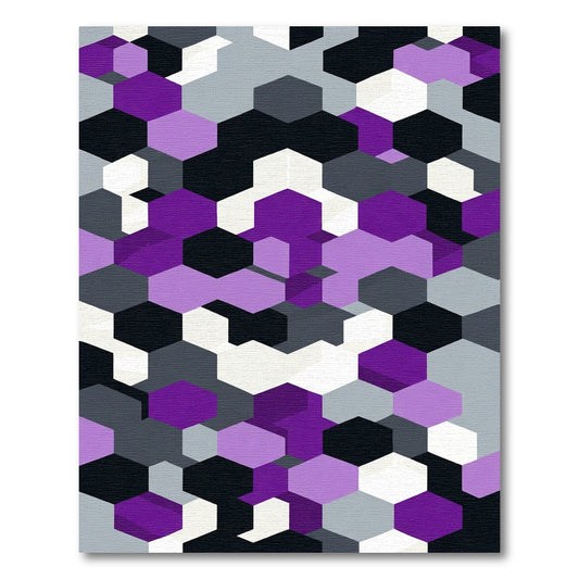 Geometric Purple Black Gray Hexagons Rug