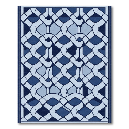 Blue Geometric Lattice Weave Rug
