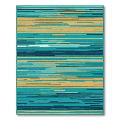Tonal Blue Yellow Horizontal Stripes Rug
