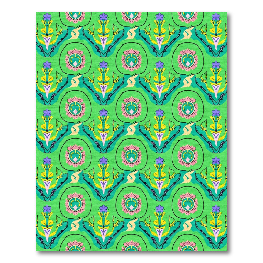Green Floral Medallion Geometric Rug