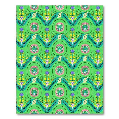 Green Floral Medallion Geometric Rug