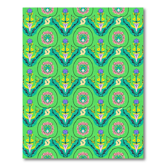 Green Floral Medallion Geometric Rug