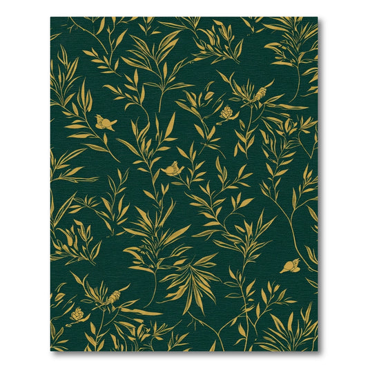 Emerald Green Gold Bamboo Foliage Rug