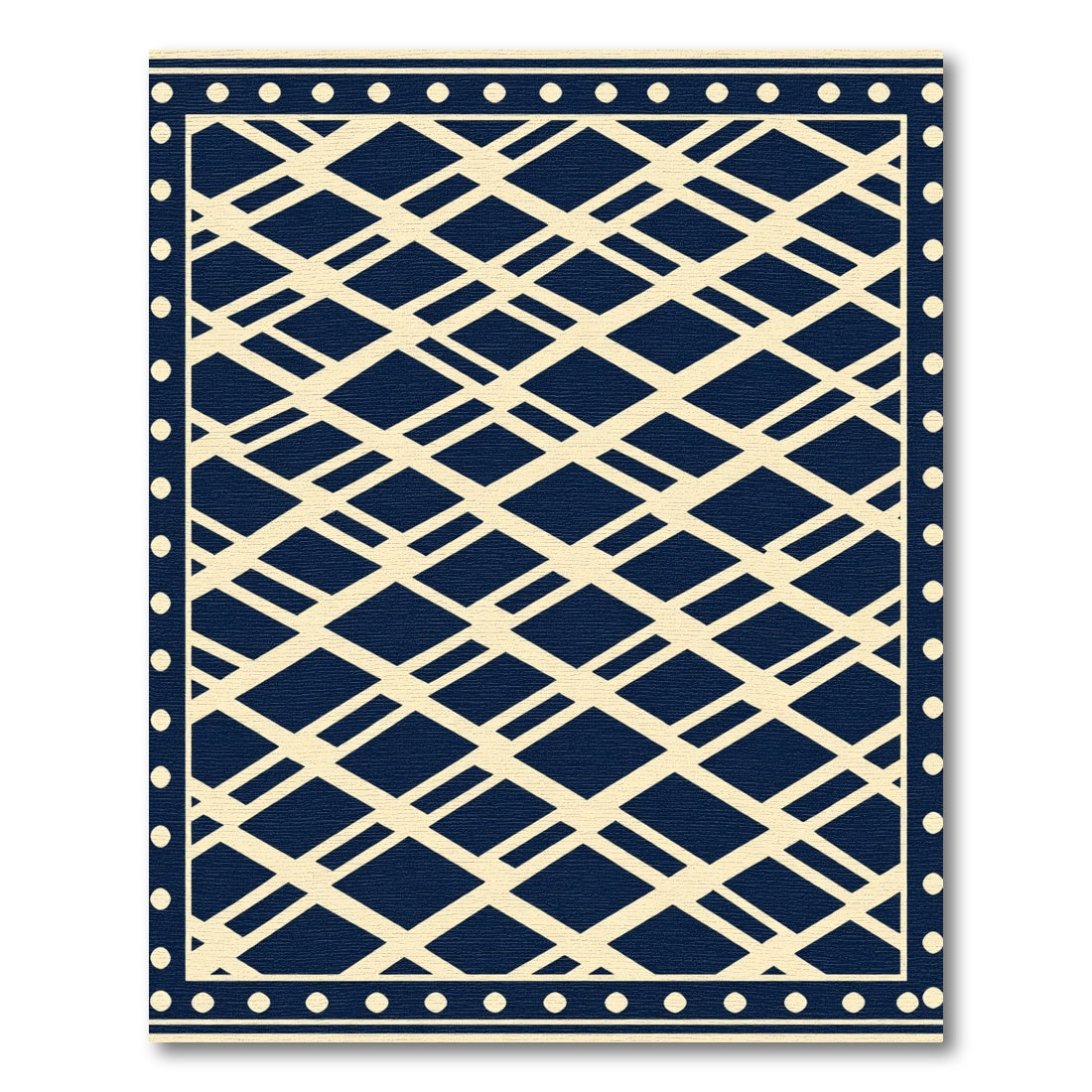 Navy White Diamond Lattice Border Rug
