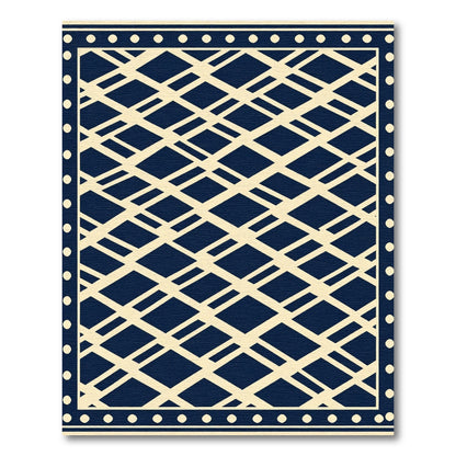 Navy White Diamond Lattice Border Rug