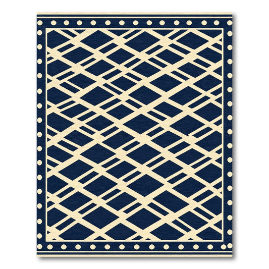Navy White Diamond Lattice Border Rug