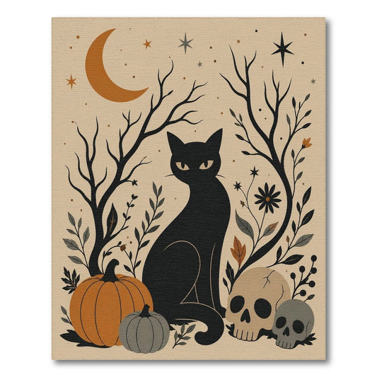 Black and White Black Cat Pumpkin Halloween Area Rug