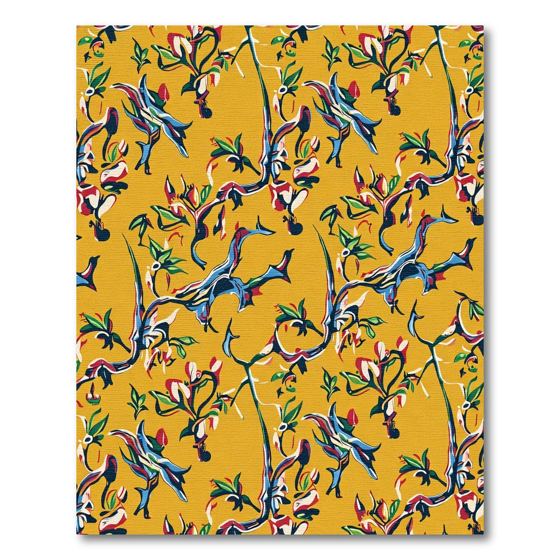 Vivid Yellow Abstract Floral Branches Rug