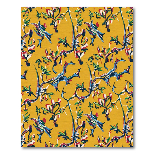 Vivid Yellow Abstract Floral Branches Rug