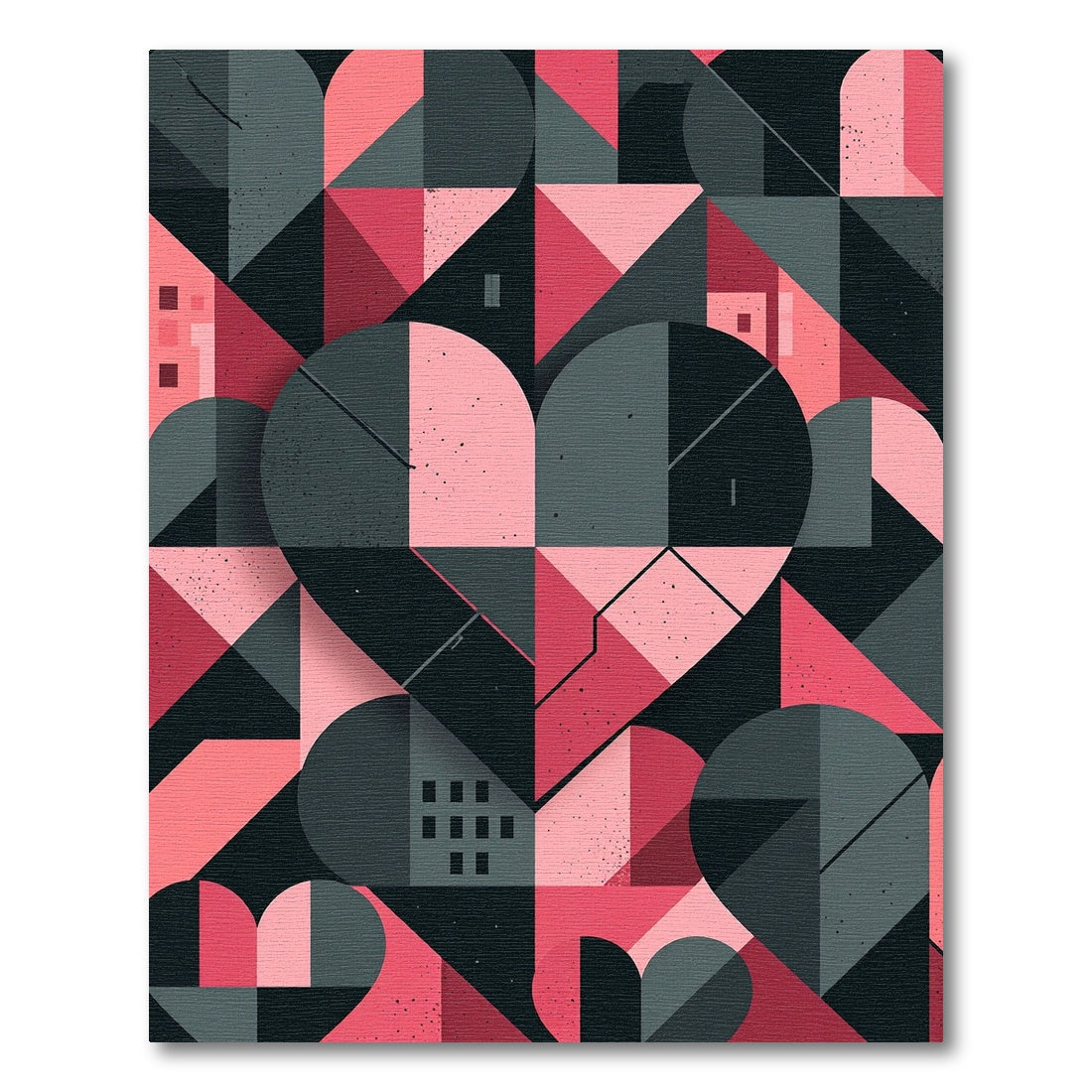 Pink Gray Geometric Heart Forms Rug