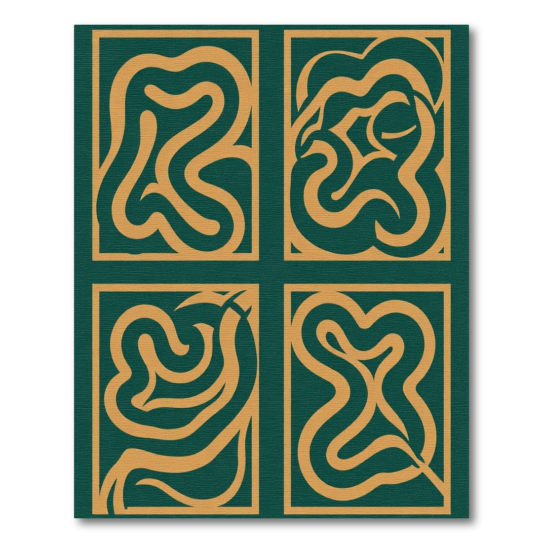 Emerald Golden Abstract Organic Squares Rug