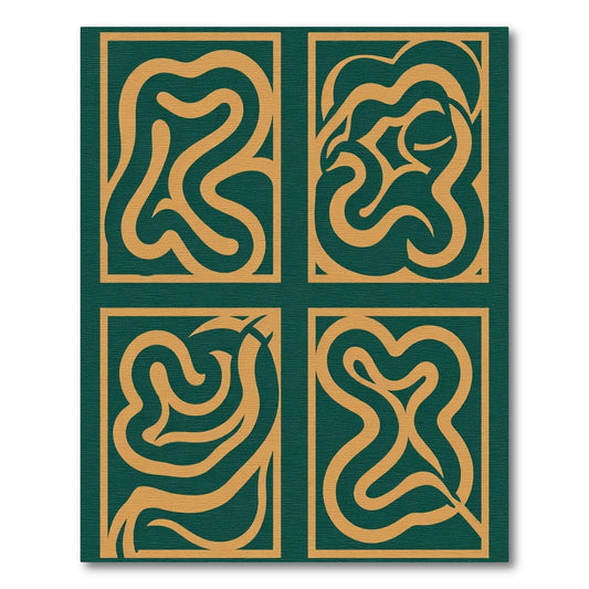 Emerald Golden Abstract Organic Squares Rug