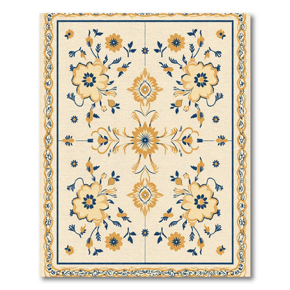 Beige Floral Medallion Navy Accent Rug