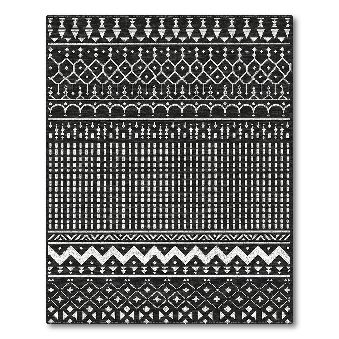 Black White Heritage Tribal Area Rug