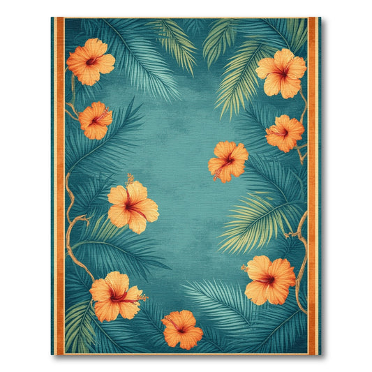 Teal Hibiscus Palm Area Rug