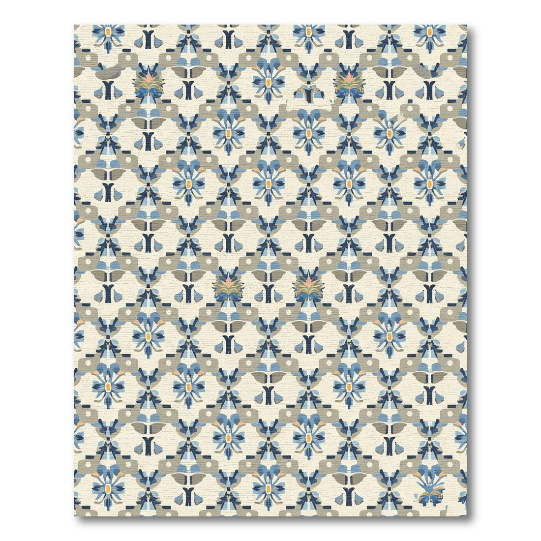 Retro Blue Floral Lattice Rug