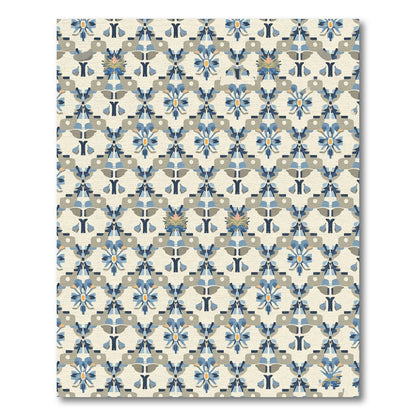 Retro Blue Floral Lattice Rug
