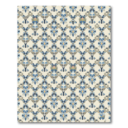 Retro Blue Floral Lattice Rug