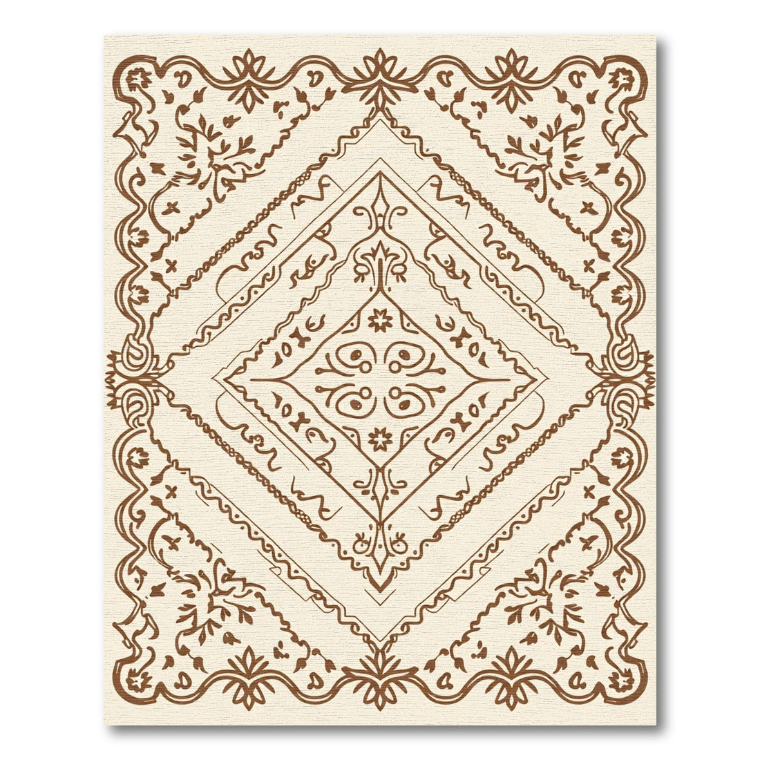 Antique Brown Paisley Medallion Border Rug