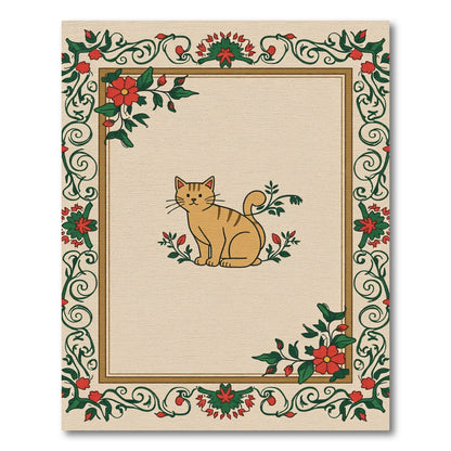 Whimsical Orange Tabby Cat Floral Border Rug