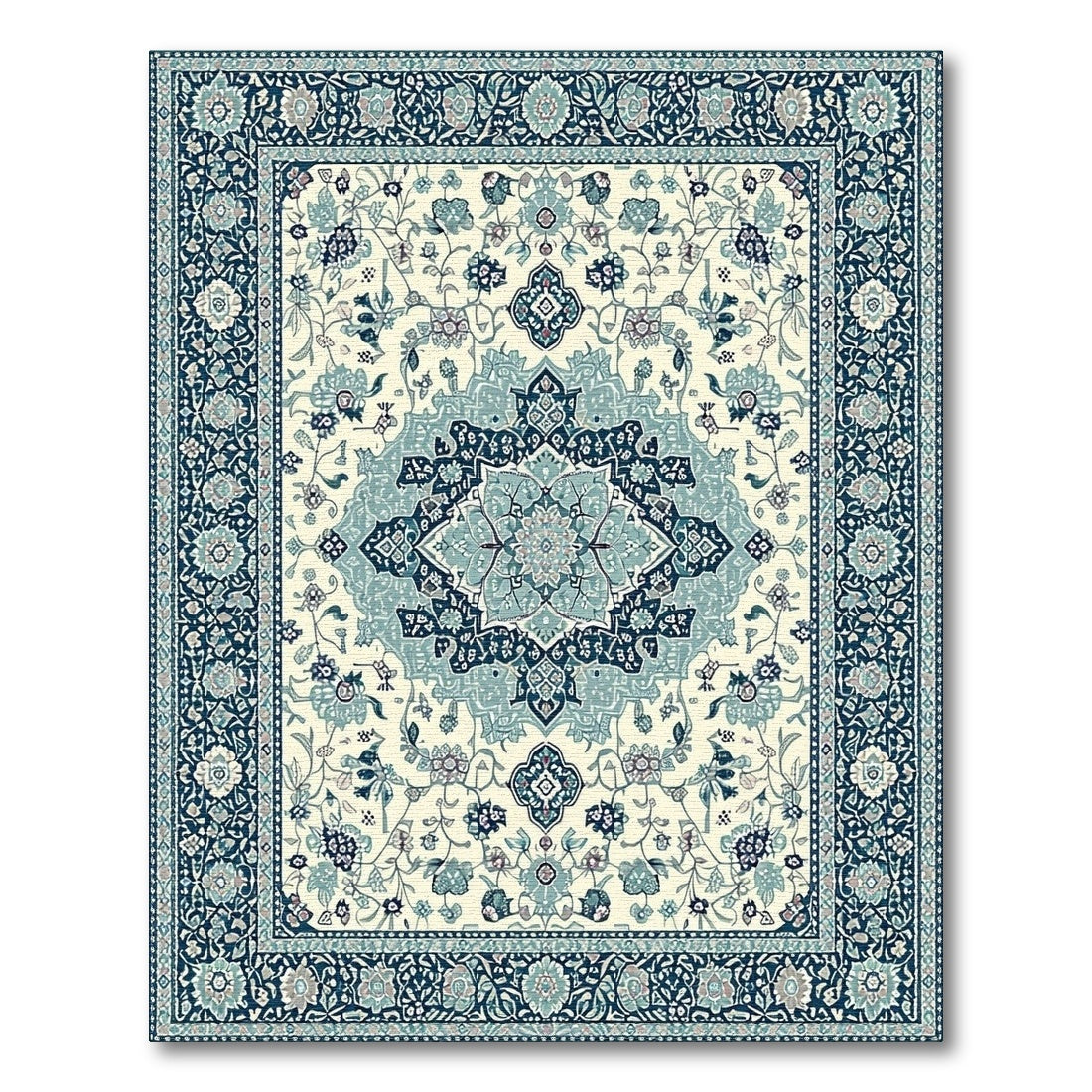 Traditional Persian Blue and Teal Blue Teal Persian Floral Medallion Area Rug