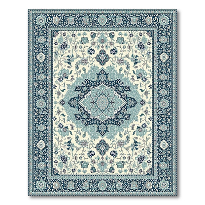 Traditional Persian Blue and Teal Blue Teal Persian Floral Medallion Area Rug